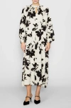 Melloday Floral Print Long Sleeve Maxi Dress In Gray