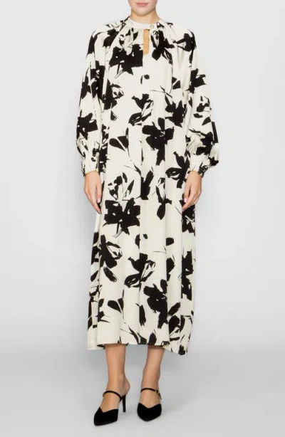 Melloday Floral Print Long Sleeve Maxi Dress In Gray