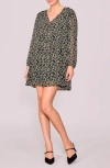 Melloday Floral Print Long Sleeve Minidress In Black