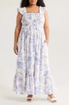 Melloday Floral Print Maxi Sundress In Blue