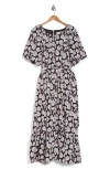Melloday Floral Print Poplin Midi Dress In Black Ivory