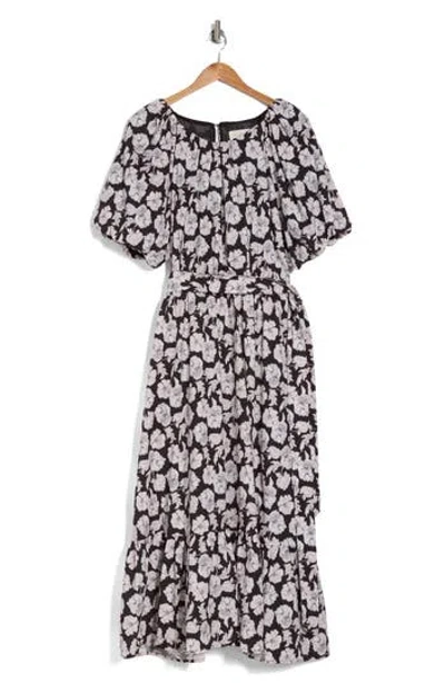 Melloday Floral Print Poplin Midi Dress In Black Ivory
