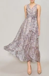 MELLODAY MELLODAY FLORAL PRINT RUFFLE CHIFFON HIGH-LOW DRESS