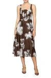 Melloday Floral Print Sleeveless Midi Dress In Brown