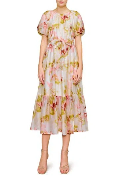 Melloday Floral Puff Sleeve Maxi Dress In Blush Floral
