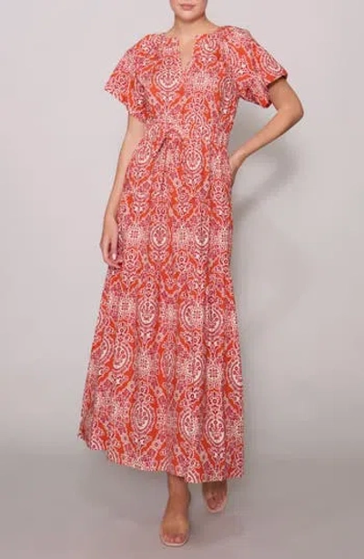 Melloday Floral Puff Sleeve Tiered Maxi Dress In Multi