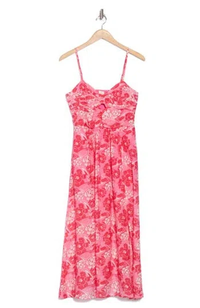 Melloday Floral Ruched A-line Maxi Dress In Pink