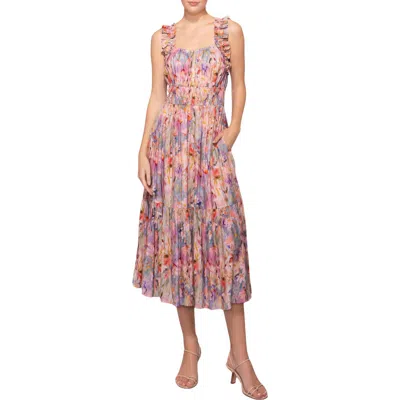 Melloday Floral Ruched Tiered Dress In Multi