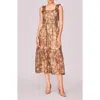Melloday Floral Ruffle Tiered Midi Dress In Brown