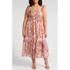 Melloday Floral Ruffle Tiered Midi Dress In Mauve/blush Floral