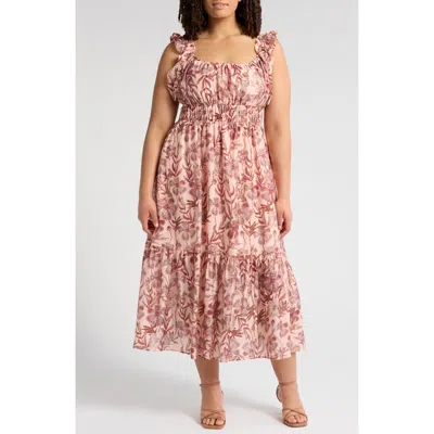 Melloday Floral Ruffle Tiered Midi Dress In Mauve/blush Floral