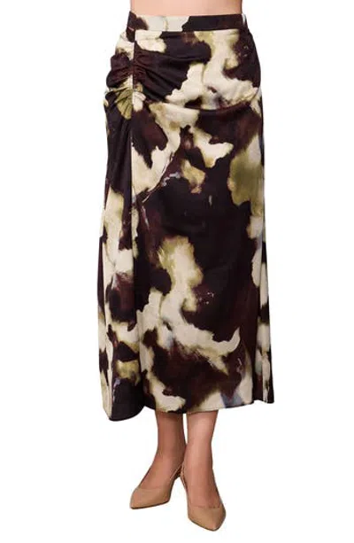 Melloday Floral Satin Ruched Midi Skirt In Multi