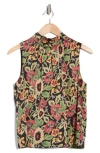 Melloday Floral Sleeveless Satin Top In Black Multi