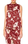 Melloday Floral Sleeveless Satin Top In Rust Stone Floral