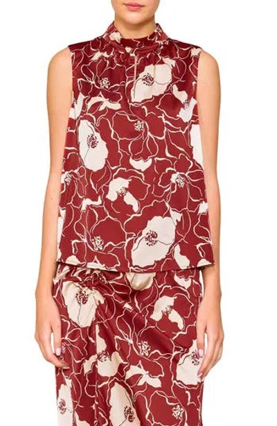 Melloday Floral Sleeveless Satin Top In Rust Stone Floral