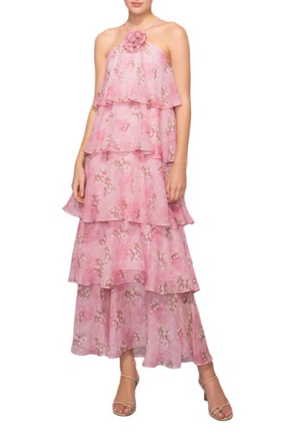 Melloday Floral Tiered Maxi Dress In Pink