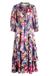 MELLODAY MELLODAY FLORAL TIERED SATIN MAXI DRESS