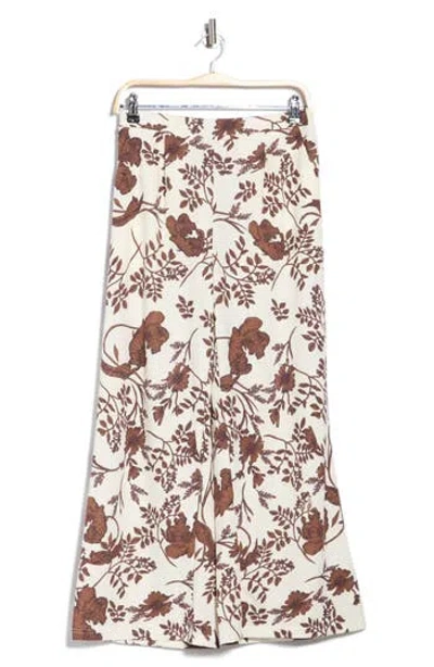 Melloday Floral Wide Leg Pants In Bone Brown Floral