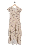 Melloday Floral Wrap Dress In Ivory Purple Midi