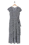 Melloday Floral Wrap Dress In Navy Ivory
