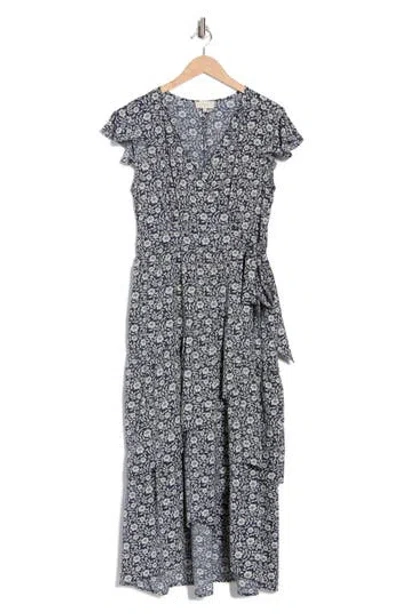 Melloday Floral Wrap Dress In Navy Ivory