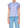 Melloday Flutter Sleeve Chiffon Top In Ivory/blue Toile