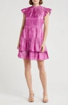 Melloday Flutter Sleeve Tiered Minidress In Pink