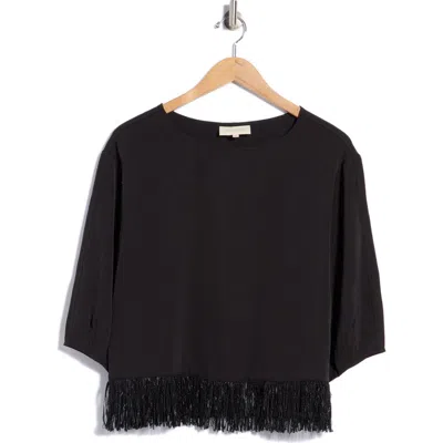 Melloday Fringe Trim Woven Top In Black