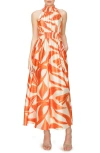 Melloday Geo Mock Neck Maxi Dress In Orange Print