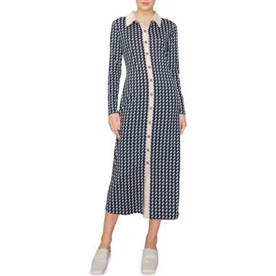 Melloday Geo Print Long Sleeve Knit Shirtdress In Navy Geo