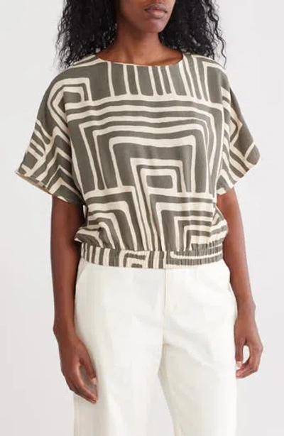 Melloday Geometric Print Boxy Top In Sage Ivory