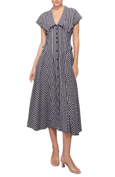 Melloday Gingham Smocked Waist Maxi Dress In Blue