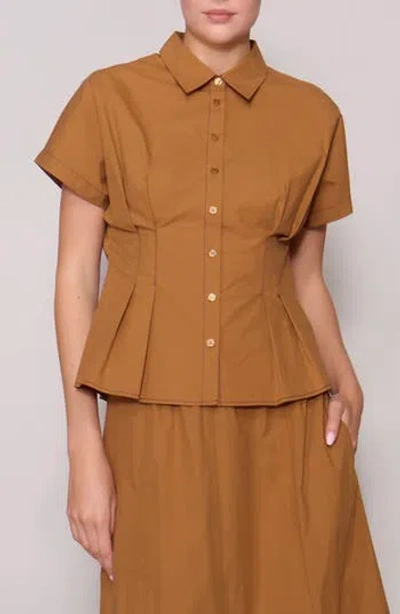 Melloday Godet Short Sleeve Button-up Shirt In Multi