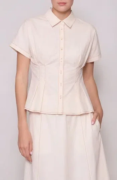 Melloday Godet Short Sleeve Button-up Shirt In Neutral