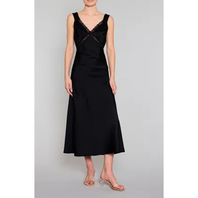 Melloday Inset Lace Empire Waist Bias Satin Maxi Dress In Black