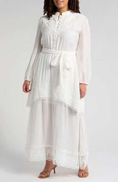 MELLODAY MELLODAY LACE TRIM LONG SLEEVE DRESS