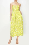 Melloday Leaf Print Halter Strap Dress In Lime/ivory Print