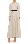 Melloday Long Sleeve Belted Shirtdress In Bone