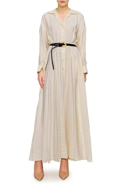 Melloday Long Sleeve Belted Shirtdress In Bone