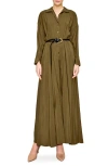 Melloday Long Sleeve Belted Shirtdress In Olive