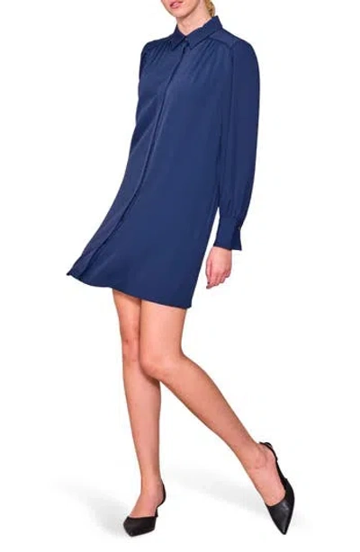 Melloday Long Sleeve Crepe Shirtdress In Blue