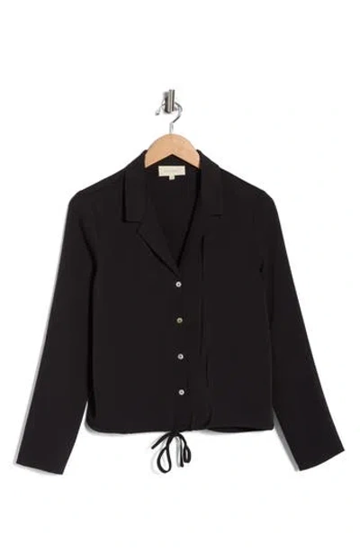 Melloday Long Sleeve Drawstring Hem Button-up Shirt In Black