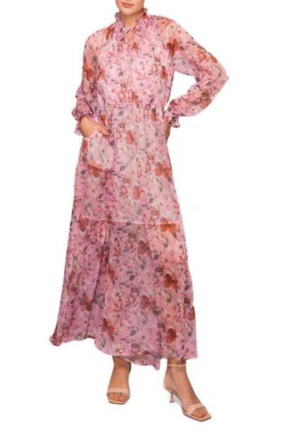 Melloday Long Sleeve Front Tie Maxi Dress In Multi
