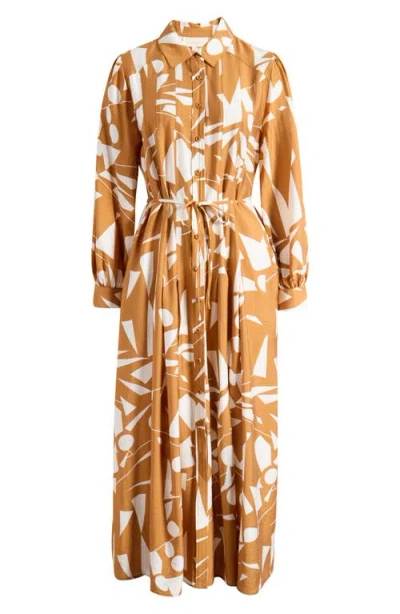 Melloday Long Sleeve Geometric Shirtdress In Neutral
