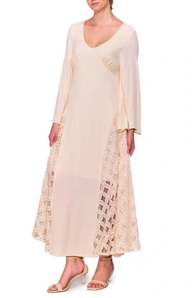 Melloday Long Sleeve Lace Inset Maxi Dress In Brown