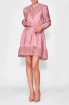 Melloday Long Sleeve Lace Trim Dress In Pink