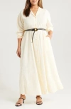 Melloday Long Sleeve Maxi Shirtdress In Bone