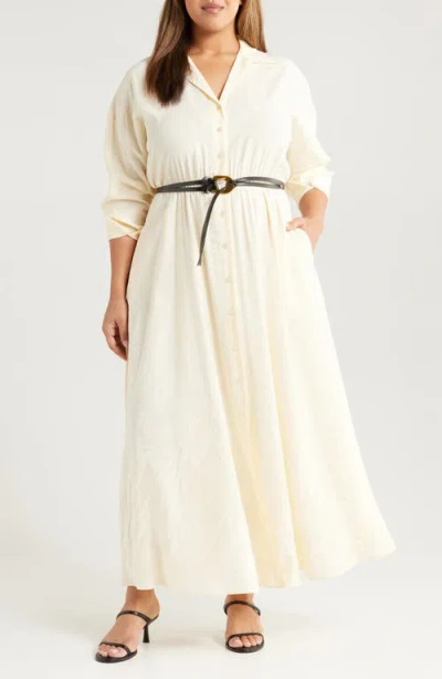 Melloday Long Sleeve Maxi Shirtdress In Bone