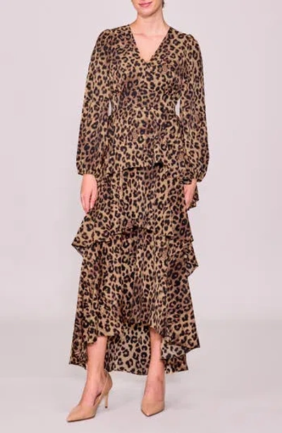 Melloday Long Sleeve Tiered Maxi Dress In Brown