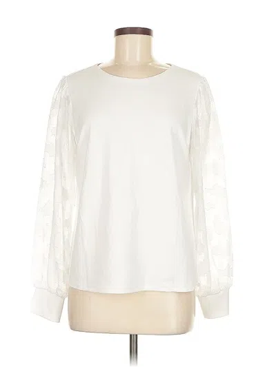 Pre-owned Melloday Long Sleeve Top Ivory Crew Neck Tops In White